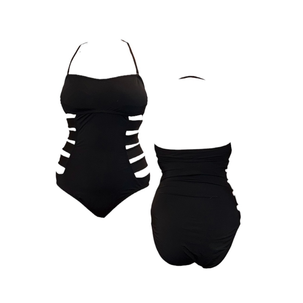 Strapless Black Cutout One-Piece Swimsuit